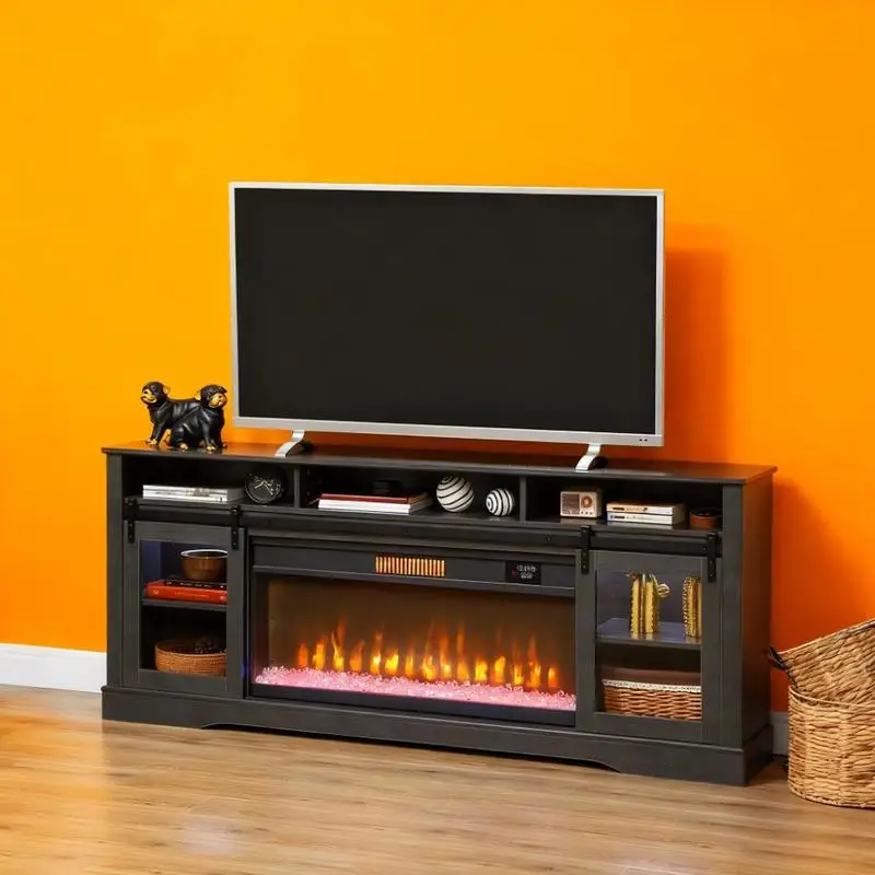 Electric Fireplace TV Console with Open Storage & Side Cabinets