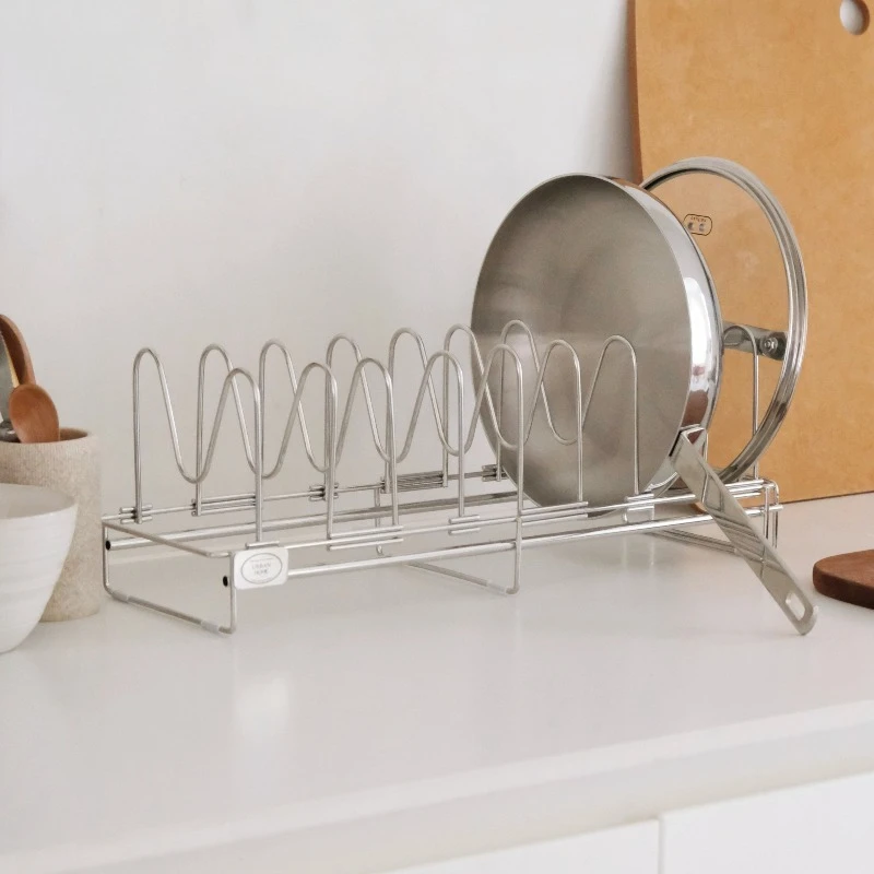 

Телескопическая подставка для кастрюль из нержавеющей стали, полка для хранения кухонной утвари, органайзер для внутренних ярусов шкафа, многофункциональная подставка для крышек