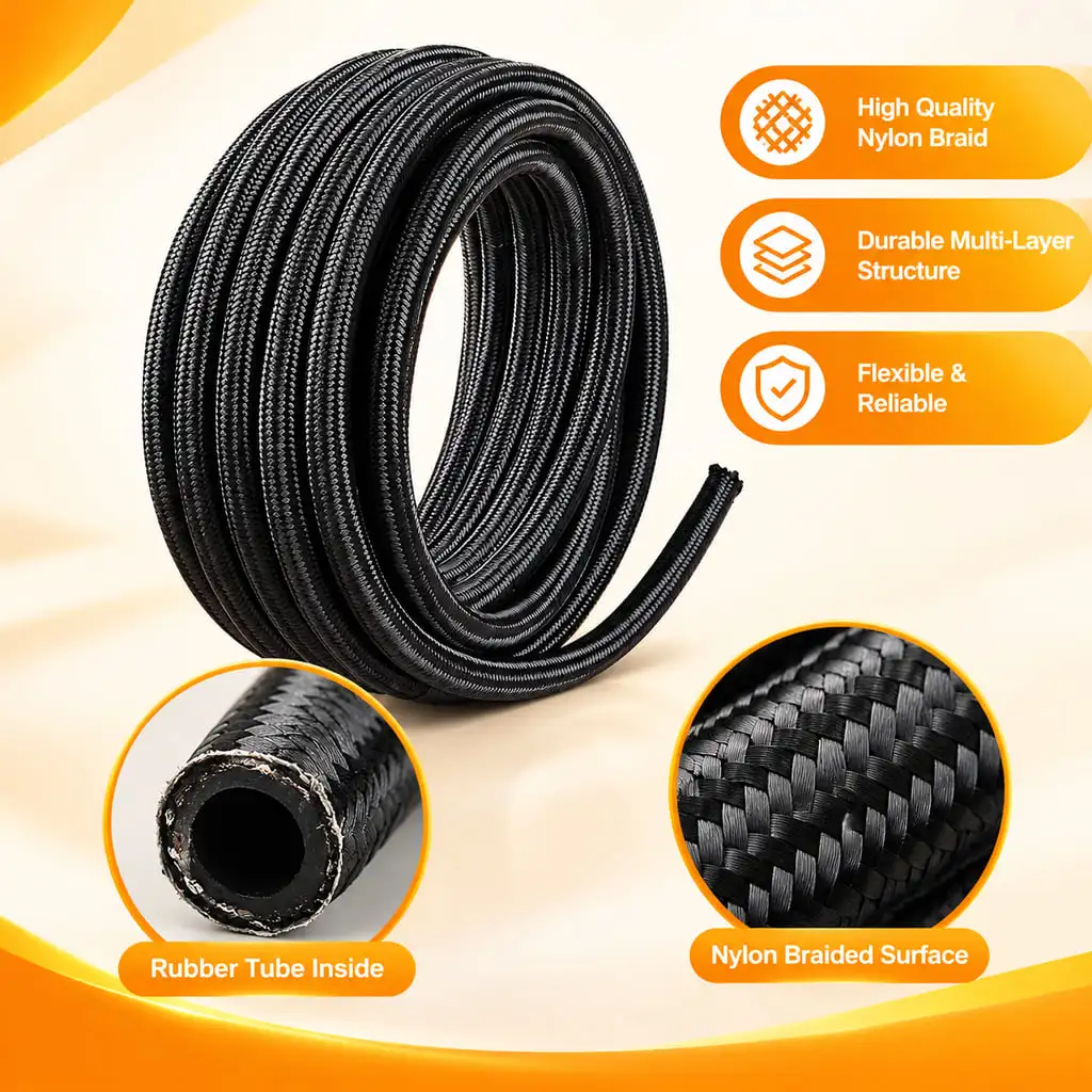 Yitong Nylon Geflochtener Kraftstoffschlauch AN4 AN6 AN8 AN10 AN12 500 PSI Hochdruck-Ölkühlerleitung für Rennsport Turbo Hydraulik – Detail 6