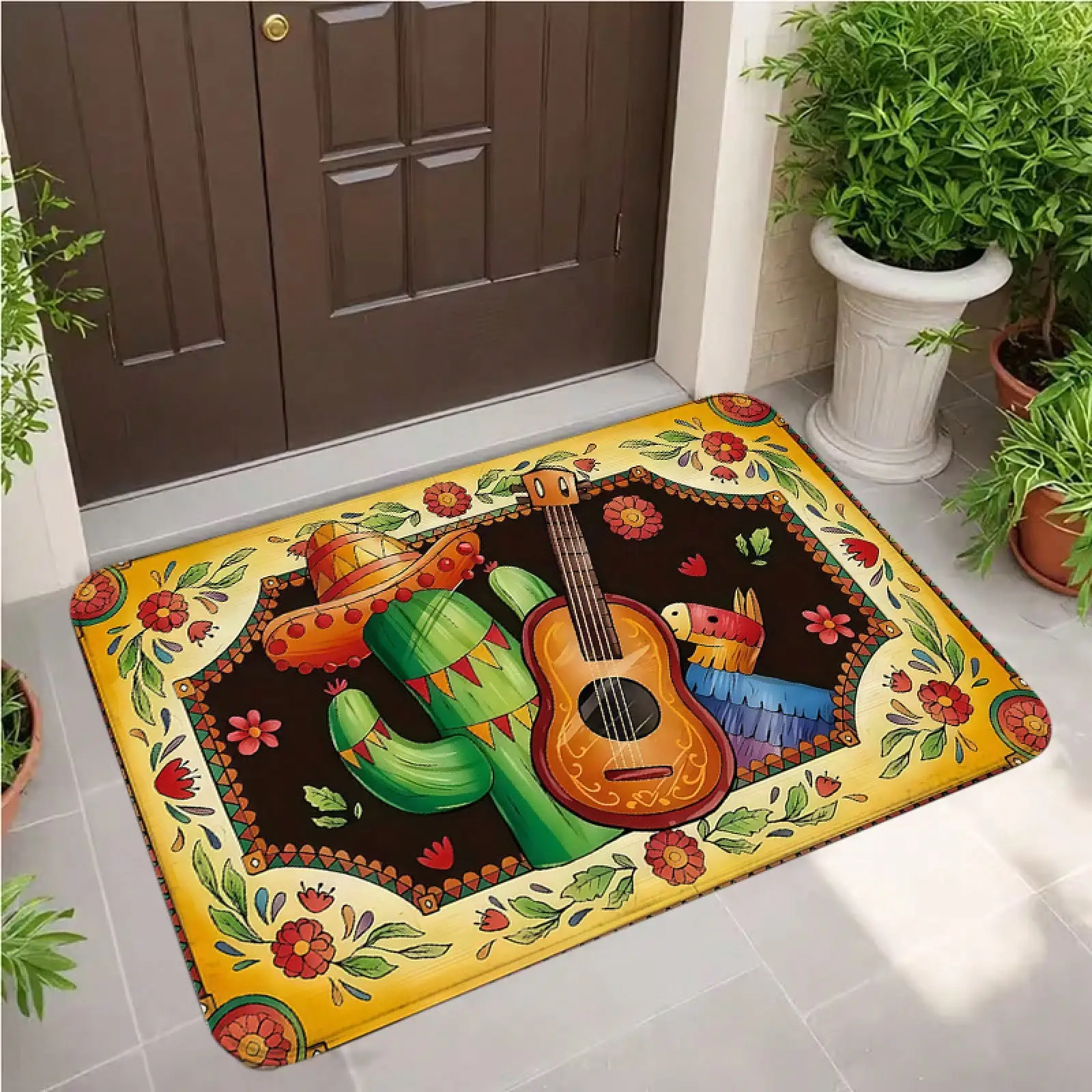 Hawaiian Hat Guitar Theme Design Door Mats-Suitable Living Rooms, Bedrooms, Dining Rooms, Offices, And Indoor And Outdoor Decorations, This Holiday Decoration