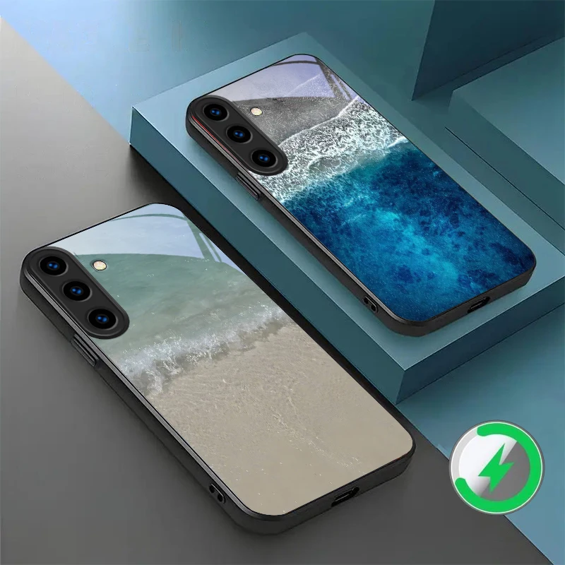 

The surging white waves Suitable For Samsung Galaxy S26 Ultra S20 FE S21 S22+ S23 Plus S24 S25 Edge magnetism Glass Phone Casee