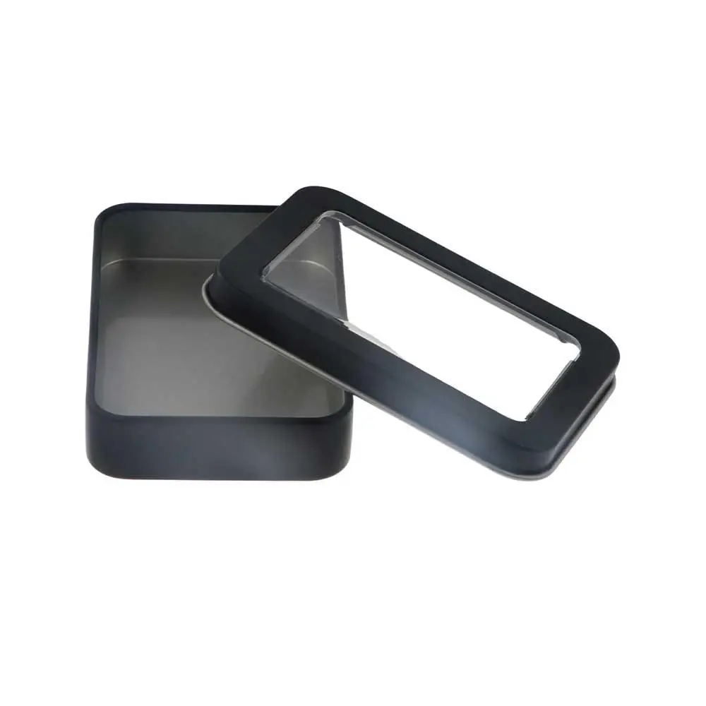 صندوق قصدير متعدد الألوان مع غطاء نافذة شفاف ، صندوق مجوهرات ، صندوق تخزين صفيح مستطيل ، صندوق معدني فارغ لحزمة الحلوى #6