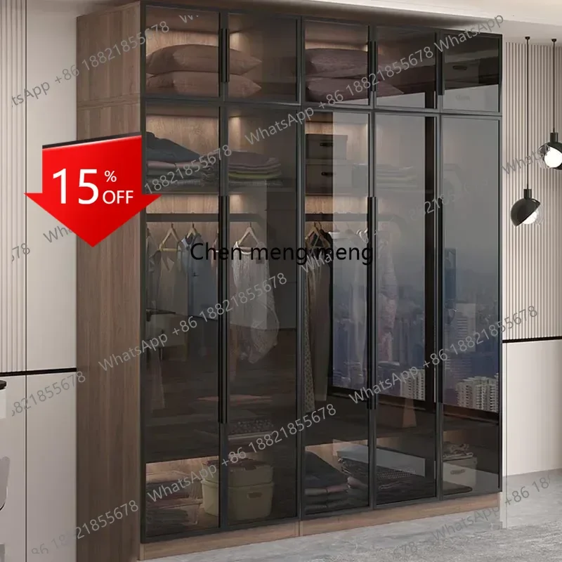EE182 Luxury Glass Doors Wardrobes Orgnizer Modular Modern Adult Bedroom Wardrobe Storage Clothes Kleiderschrank Bedroom Furnitu