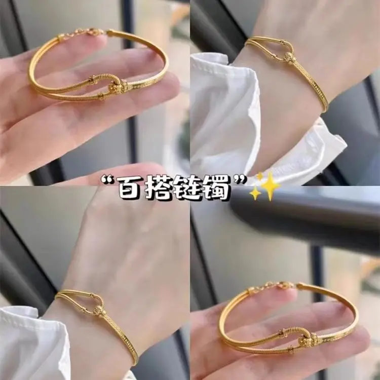 Luxury fashion 24K real gold horseshoe buckle Bracelet C-shaped bracelet 999 Pure gold adjustable AB chain bracelet