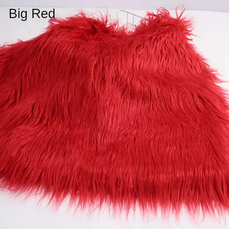 Long Hair Plush Fabric By Meters for Upholstery Doll Photo Wedding Decoration Diy Sewing Soft High Density Fur Cloth Plain Red