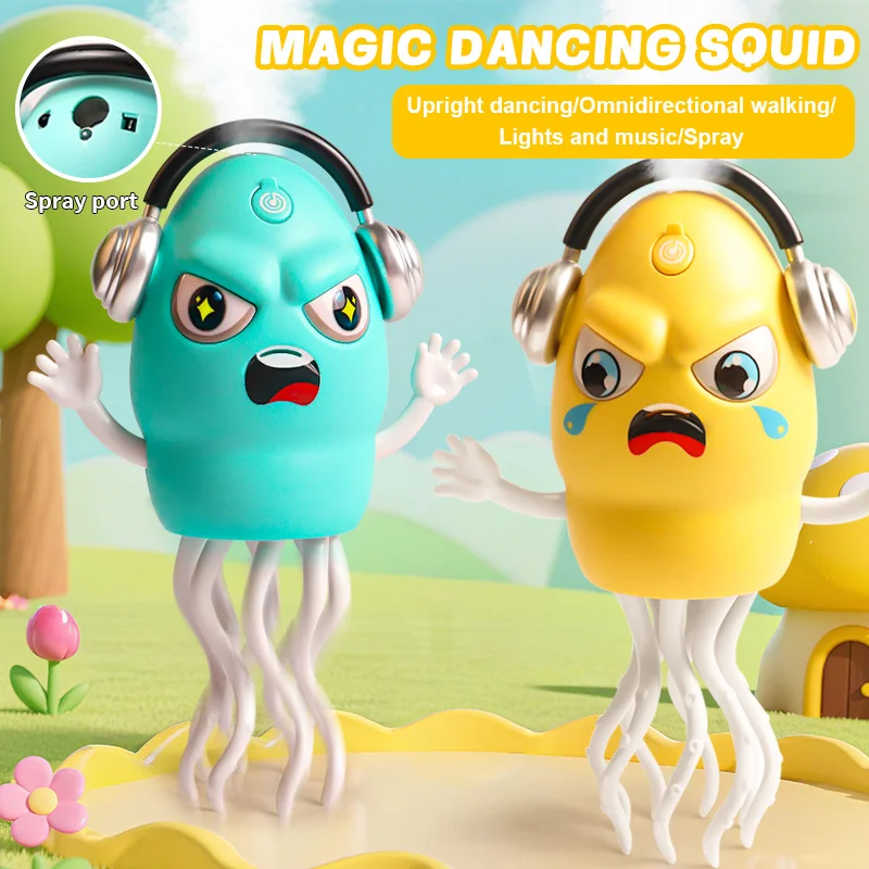 Electric Magic Dance Octopus with Spray Effect Rechargeable Kids Indoor Obstacle Avoidance Crawling Musical Dancing Squid Toys