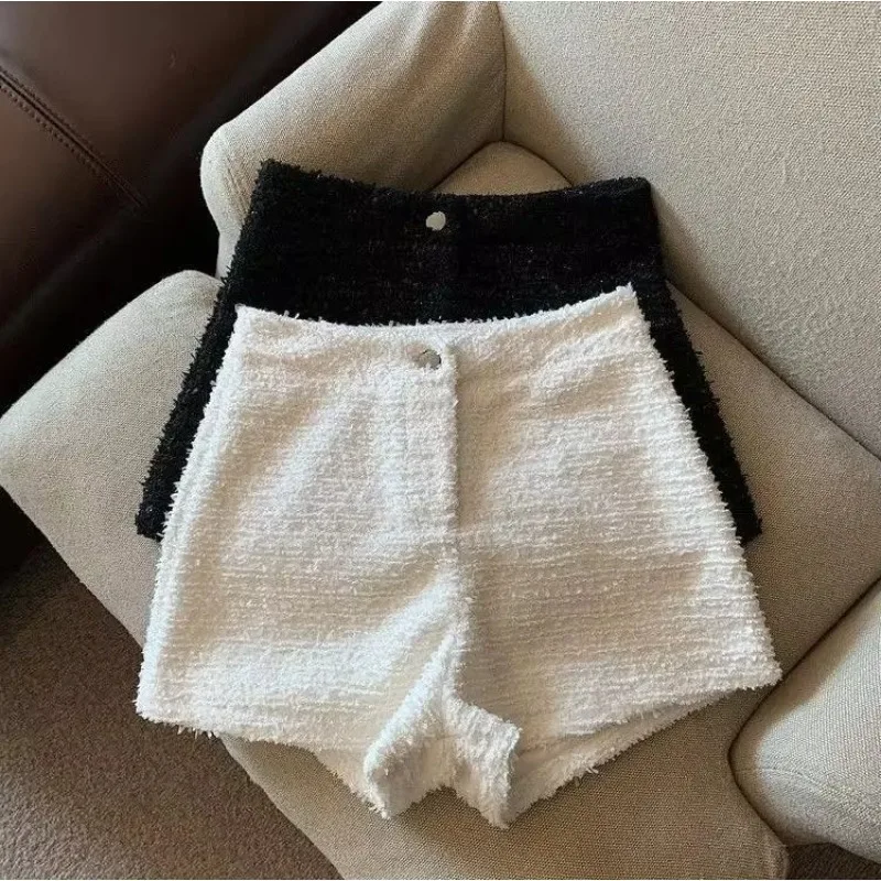 Tweed Style Women's Woolen Shorts Autumn/Winter New Fashion Outerwear High-Waisted Casual Bell Bottoms Petite Size