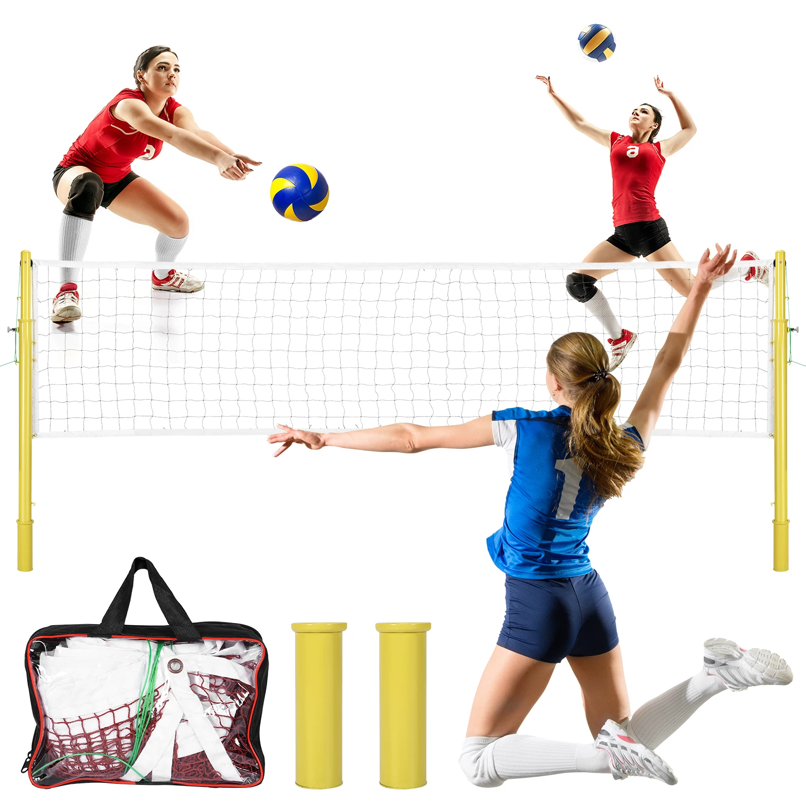 عمود كرة طائرة عالي التحمل مع شبكة كرة طائرة/شبكة كرة الريشة لحديقة الشاطئ في الفناء الخلفي #2