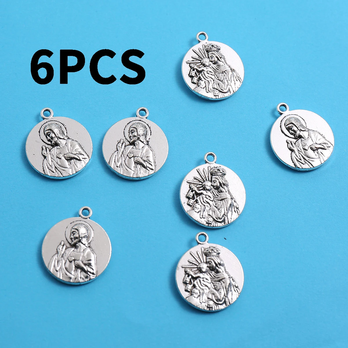 6-Piece Set of Double-Sided Embossed Round Portrait Pendants, Handmade Small Accessories, Featuring Different Vintage Blessing Pendants on Each Side, Suitable for DIY Bracelets, Necklaces, and Earrings, and as Decorative Accessories for Handmade Beading