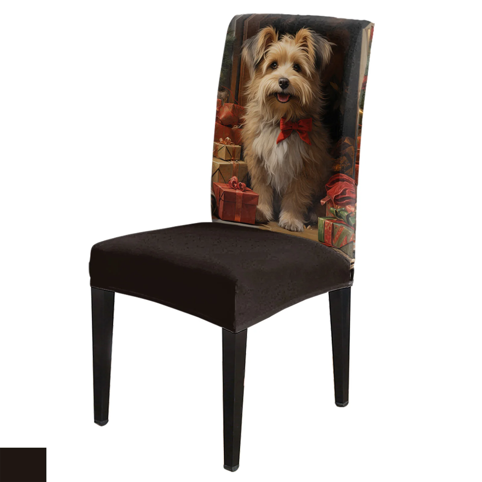 Christmas Oil Painting Dog Chair Cover Set Kitchen Stretch Spandex Seat Slipcover Christmas Decor Dining Room Seat Cover