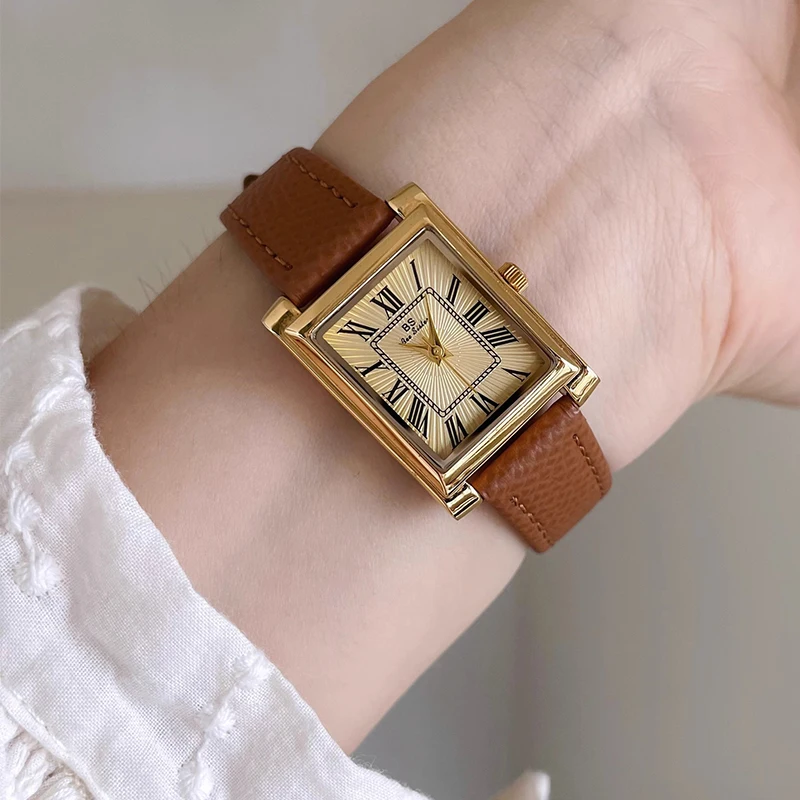 

Легкие роскошные женские часы 202, элитные деловые кварцевые наручные часы, классические минималистичные женские часы с римскими цифрами и квадратным циферблатом