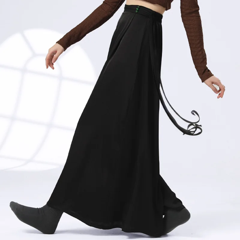 UMI MAO Waist Tied Wide Leg Pant Modern Dance Women Elegant Chinese Dance Ethnic Classical Clothing Straight Tube Loose Trousers