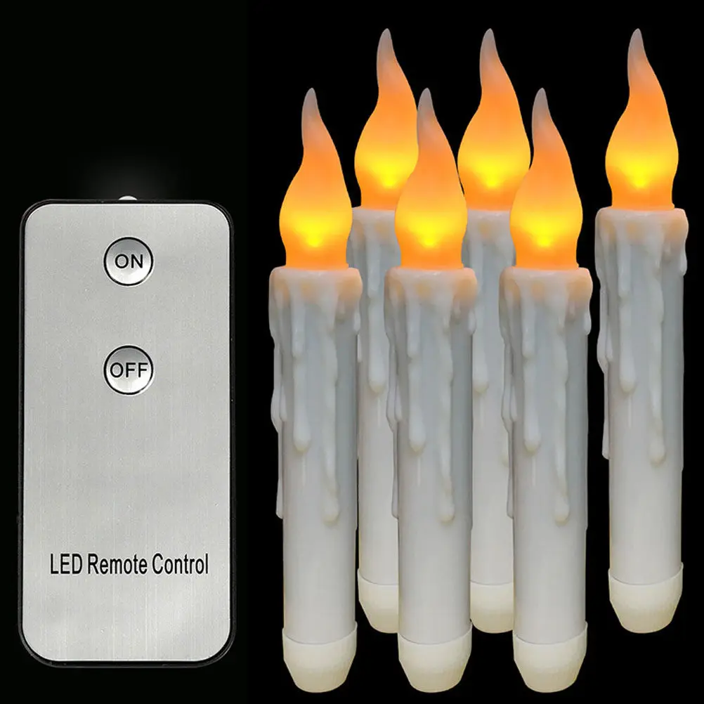 6個入り-led-電子キャンドル（炎なし、細身、揺らめき効果あり）、安全で、家庭、結婚式、ペットに最適。電池式。