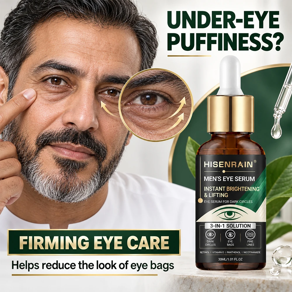 HISENRAIN Men's 3-in-1 Firming Eye Care Serum Deep Hydration under Eye Treatment That Firms Saggy Eye Bags And Evens Skin Tone