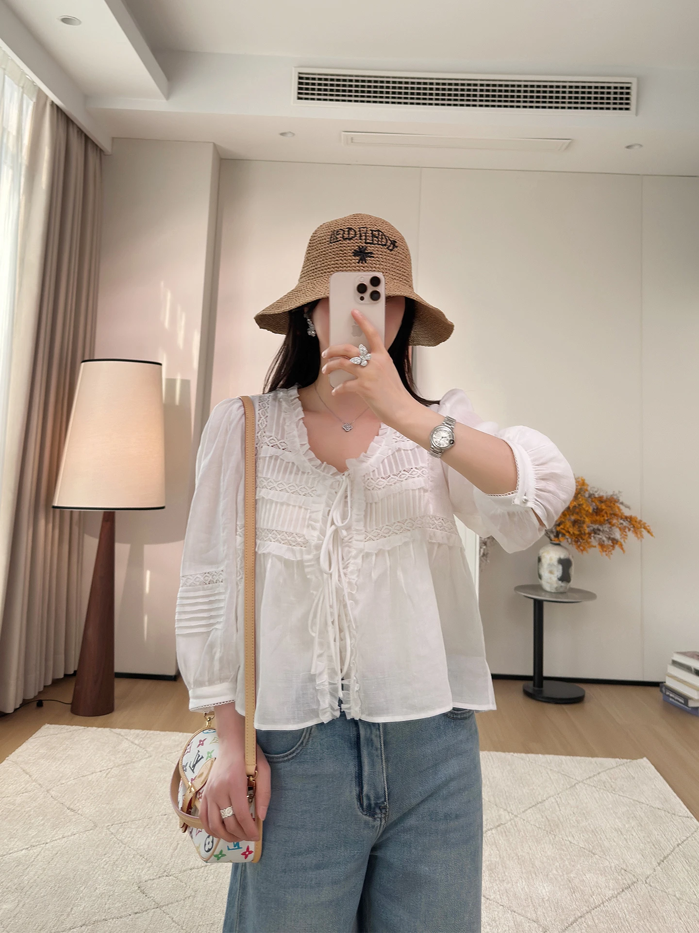 

Свободная женская льняная блузка с рукавами-фонариками, кружевной отделкой и поясом, повседневный стиль, круглый вырез, укороченная, от Fuyuan