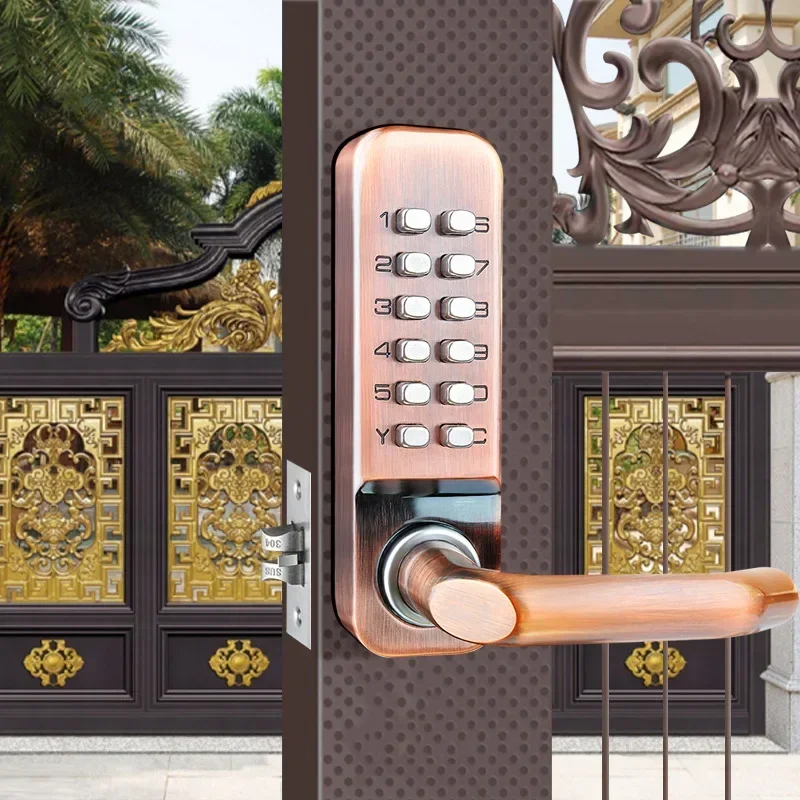 

Уличный водонепроницаемый и солнцезащитный механический кодовый замок с двусторонней ручкой для железных дверей, открывающийся по паролю