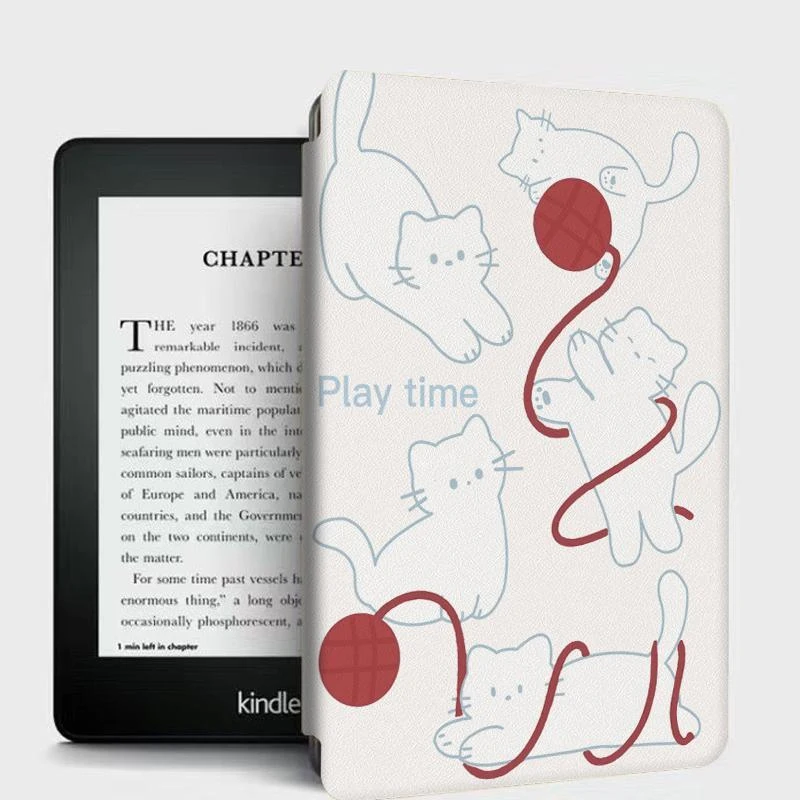Cute White Kitten Case For 7'' Kindle Paperwhite 12th Gen 2024 Funda Kindle Colorsoft E-book Edition PU Shell Soft Cover Case