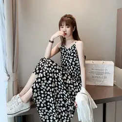 Strap Floral Printed Dress 2024 Summer Long Section of Loose Dress Woman Dress Vestido De Mujer Femme Robe
