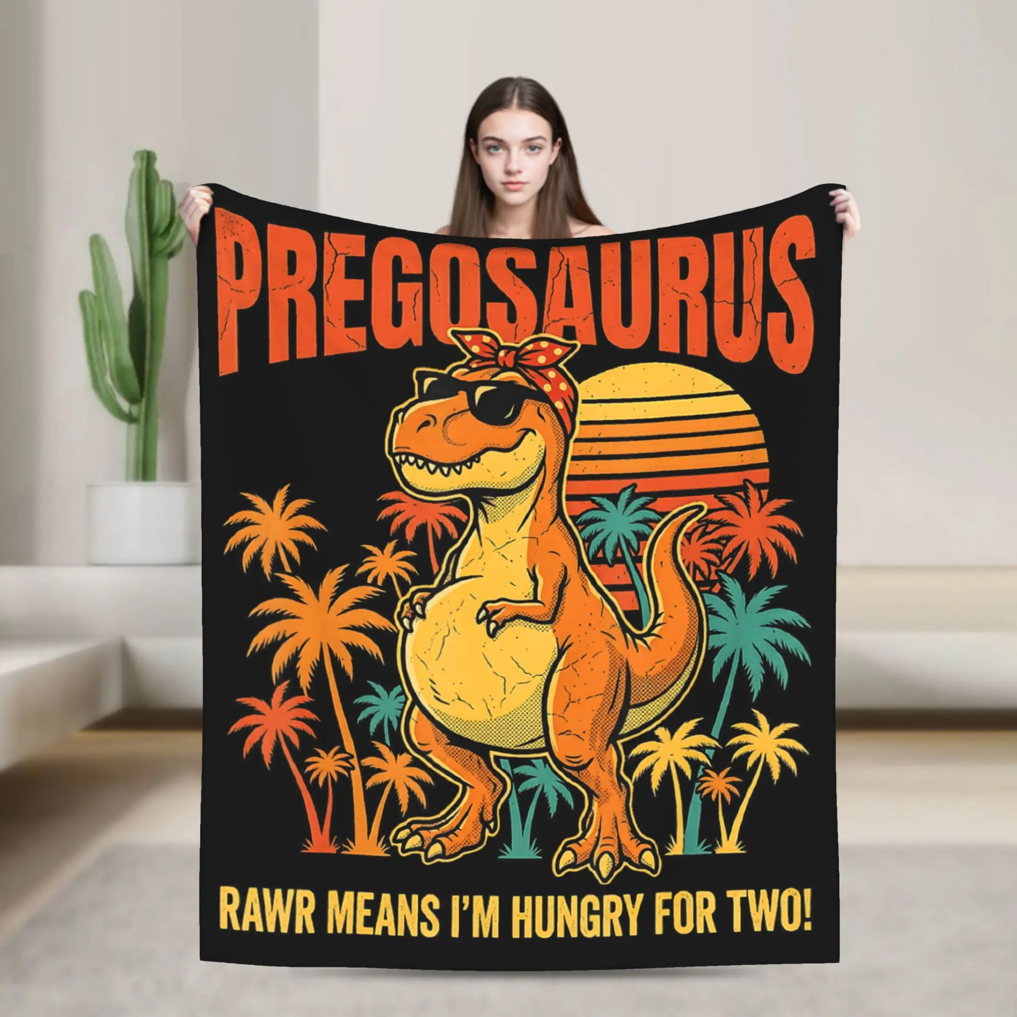 Pregosaurus Rawr Means I'm Hungry for Two Blanket Winter  Warm Comfy Throw Blanket For Girl Decor Flannel Bedspread Bed Cover