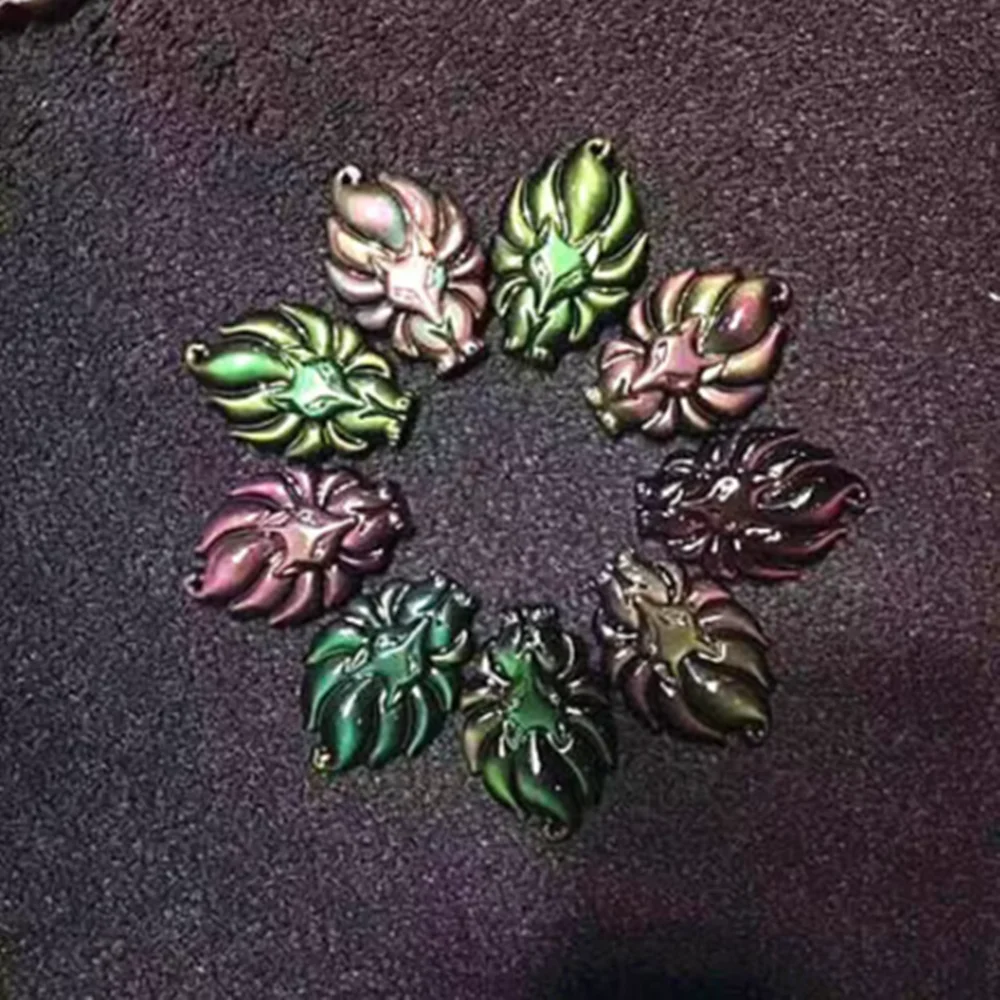 Rainbow eyes obsidian quartz crystal, 9-Tailed Fox pendant, reiki gift, 1PCs
