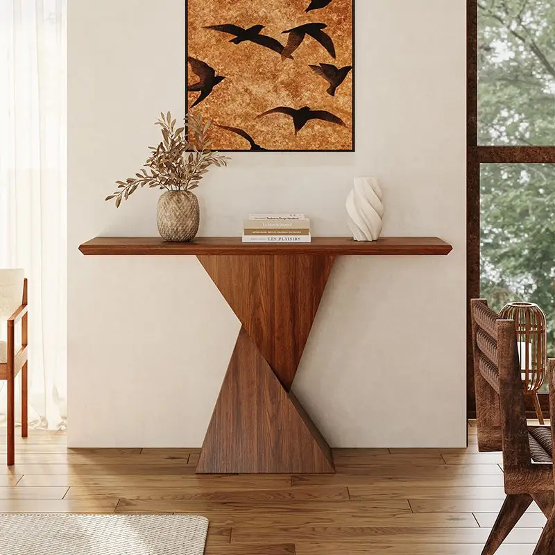 Close table ultra-narrow Italian light luxury entrance table black walnut strip case end view table