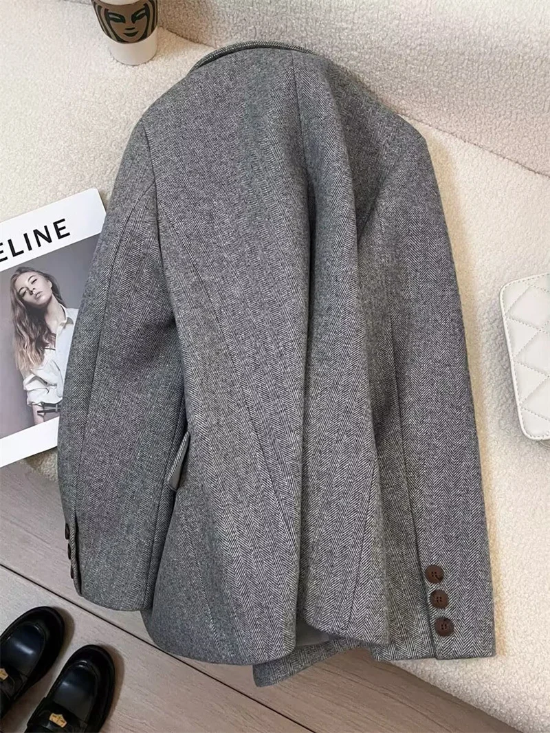 女性用交換用ウールジャケット,2023,ヴィンテージスタイル,ゆったりとしたフィット感,ボタン付き,トレンディな秋のコレクション