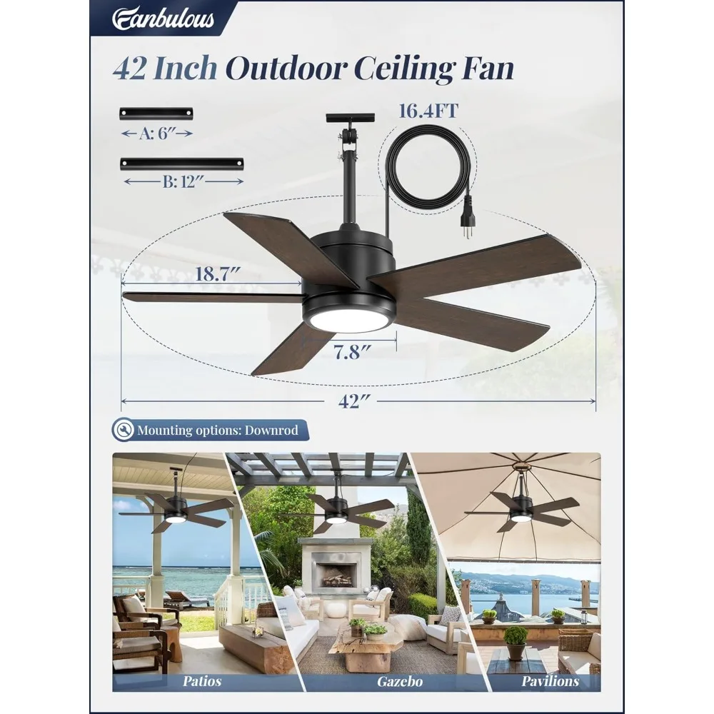 42 In Waterproof Outdoor Ceiling Fan with Light and Remote IP65 Plug in Wet Rated Outdoor Ceiling Fans