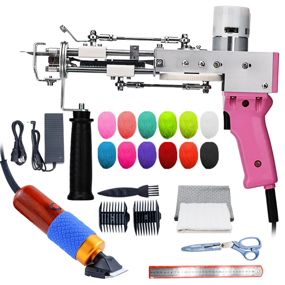 2 em 1 tapete elétrico tufos arma loop pilha corte pilha starter kit arma de mão tecelagem flocagem máquinas tufting tapete arma ferramenta