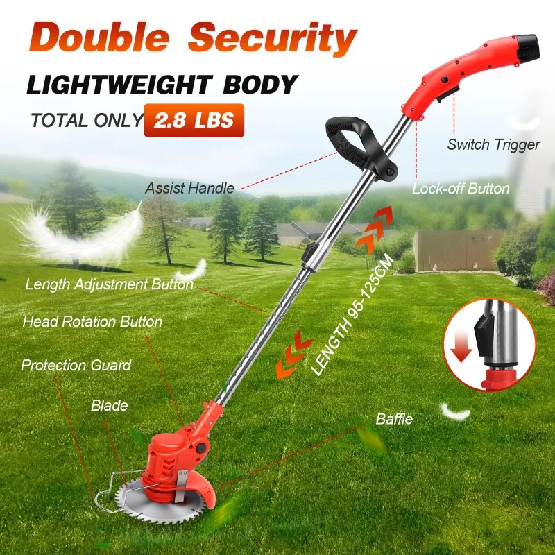 12-V-Akku-Rasenmäher, 30 cm Schnittbreite, Teleskopgriff, mit 2 Stück 3000 mAh wiederaufladbaren Akkus, komplettes Zubehör, tragbarer Garten-Grasschneider für die Rasenpflege im Garten
