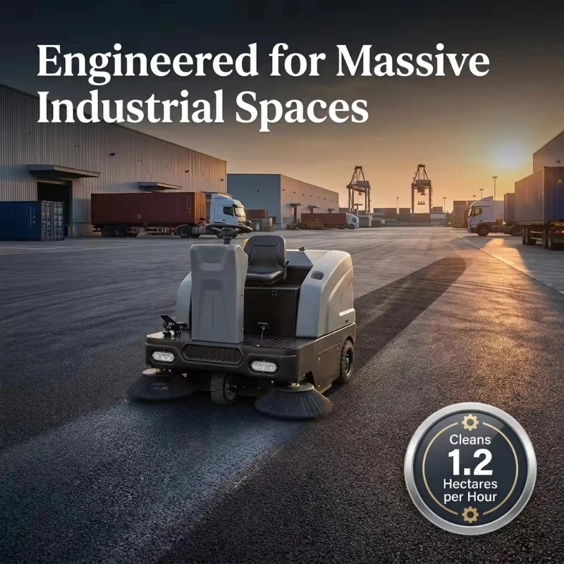 

1550mm Electric Ride-on Road Sweeper 12400㎡/h Efficiency 48V Battery Powered Street Sweeping Machine for Industrial Park