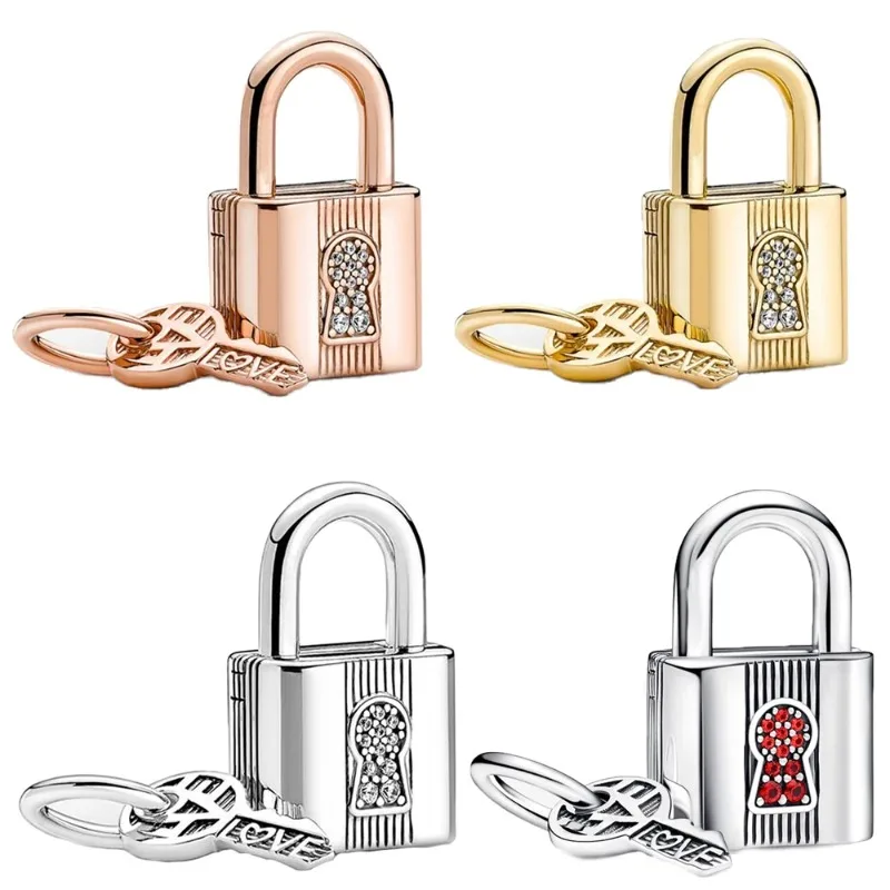 

Браслет-подвеска с комбинацией ключа и замка, инкрустированный цирконием, из серебра 925 пробы, ювелирное украшение