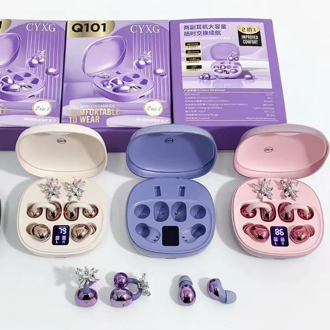 Q101 Hot Sale Twins Dual Wireless Bluetooth Earbuds Clip On And In Ear Two In One Design For Cross Border Foreign Trade Users