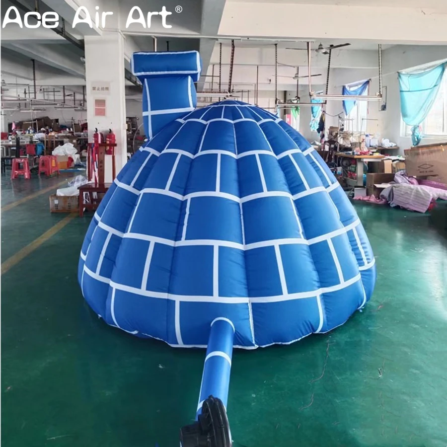 Tente gonflable bleue mignonne de dôme gonflable d'hiver de grotte de pingouins antarctiques d'ignloo pour la décoration extérieure de noël enfants amusants