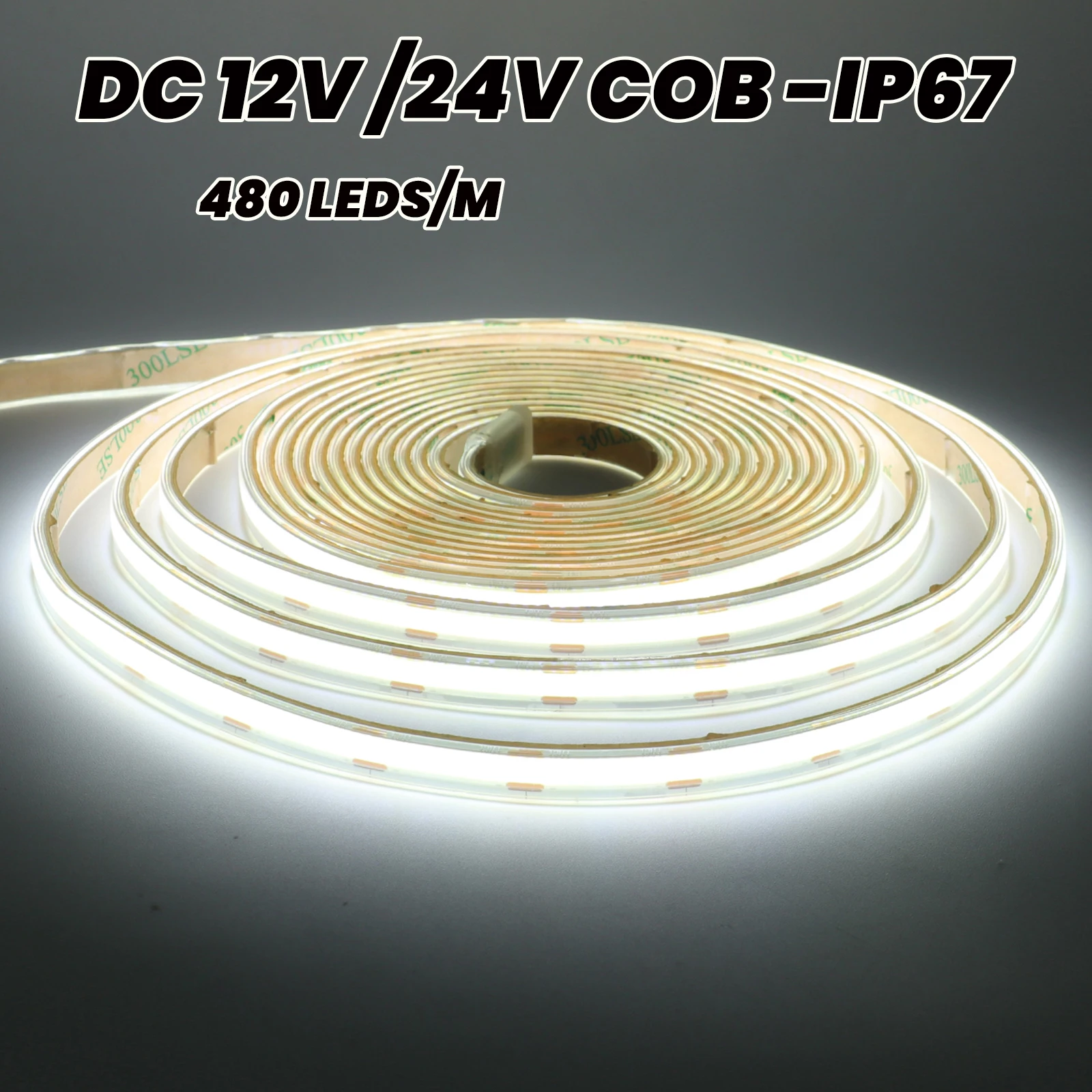480LEDs/M High Bright COB LED Strip DC 12V 24V IP67 Waterproof Flexible Light 3000K 4000K 6000K TV Background Garden Home Decor