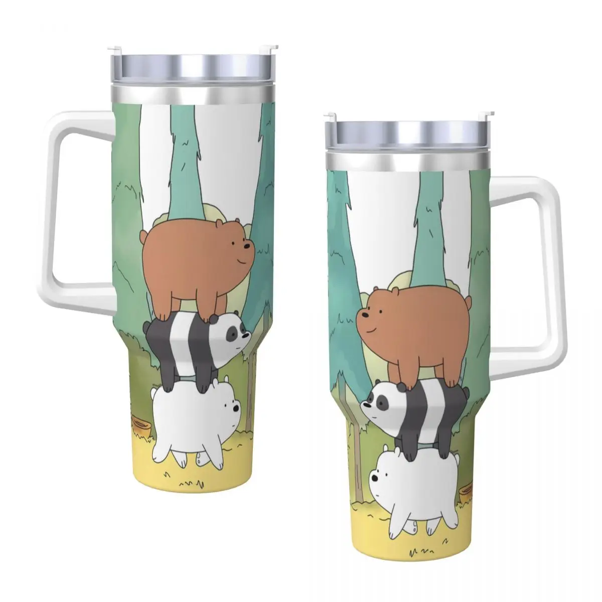 

We Bare Bears Stacking Stainless Steel Tumbler Travel Coffee Mug With Straws and Lid Large Capacity Mugs Cold Drink Water Bottle