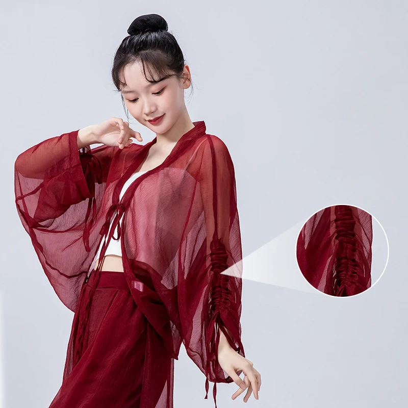 Top da danza classica da donna, manica a pipistrello larga, cardigan legato fluido, costumi da spettacolo popolare cinese, camicetta sari ampia, abbigliamento da ballo