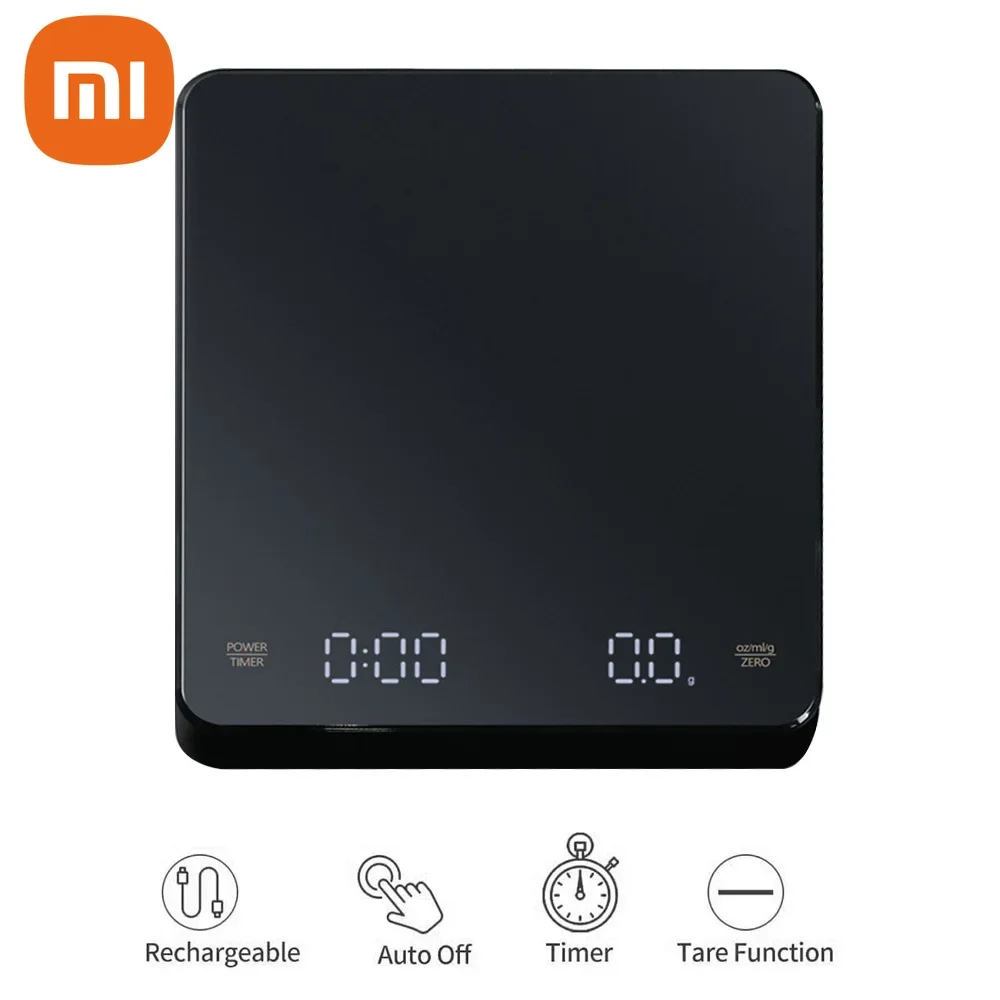 XIAOMI Mijia Digital Coffee Scale with Timer LED Screen Espresso USB 3kg Max. 0.1g High Precision Measures Oz/ml/g Kitchen Scale