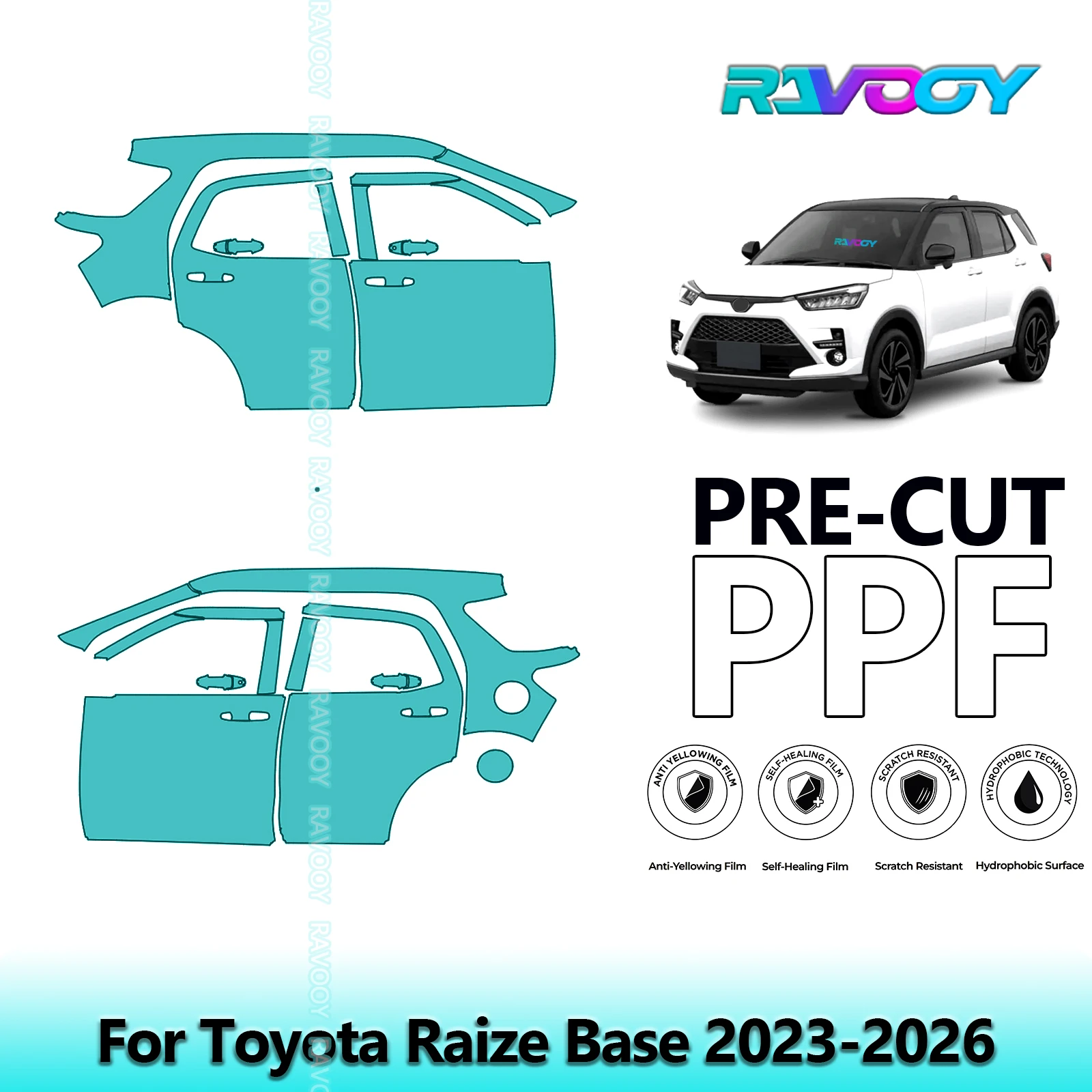 

For Toyota Raize Base 2023-2026 8.5mil Clear Matte Pre-Cut PPF Door & A/B Pillar Kit TPU Paint Protection Film Set