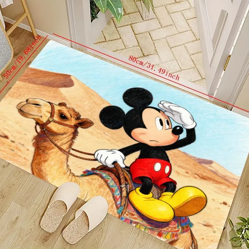 

1PC Disney Mickey Mouse Camel Riding Desert Adventure Floor Mat for Kids Bedroom Living Room Decor, Cute Cartoon Character Area