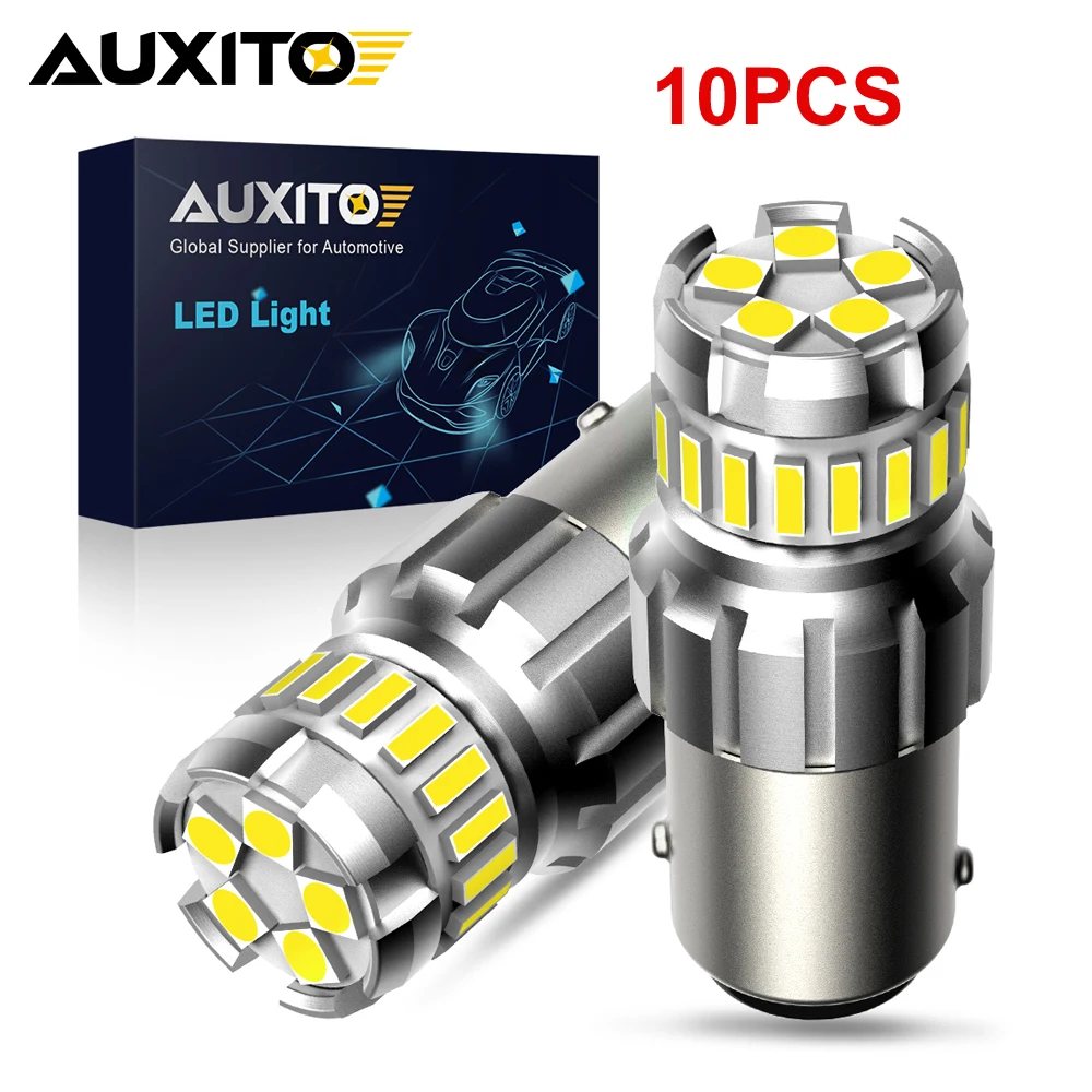 10Pcs AUXITO 1156 P21W LED BA15S LED Bulb Light Red Amber White DRL Car Reverse Daytime Running Lights Parking Position Lamp 12V