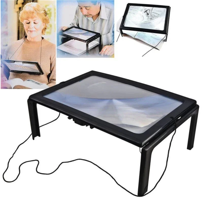 Reading 3X Magnifier Full Page Optical Magnifying Foldable A4 LED Lens Desk Magnifying Glass For Sewing Knitting