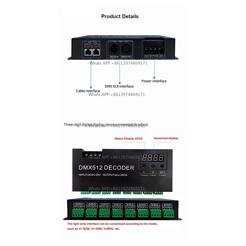 ABAC-Digital 24CH RGB RGBW DMX512 Decoder, RGBW 512 Decoder DMX 512 Controller For LED Strip