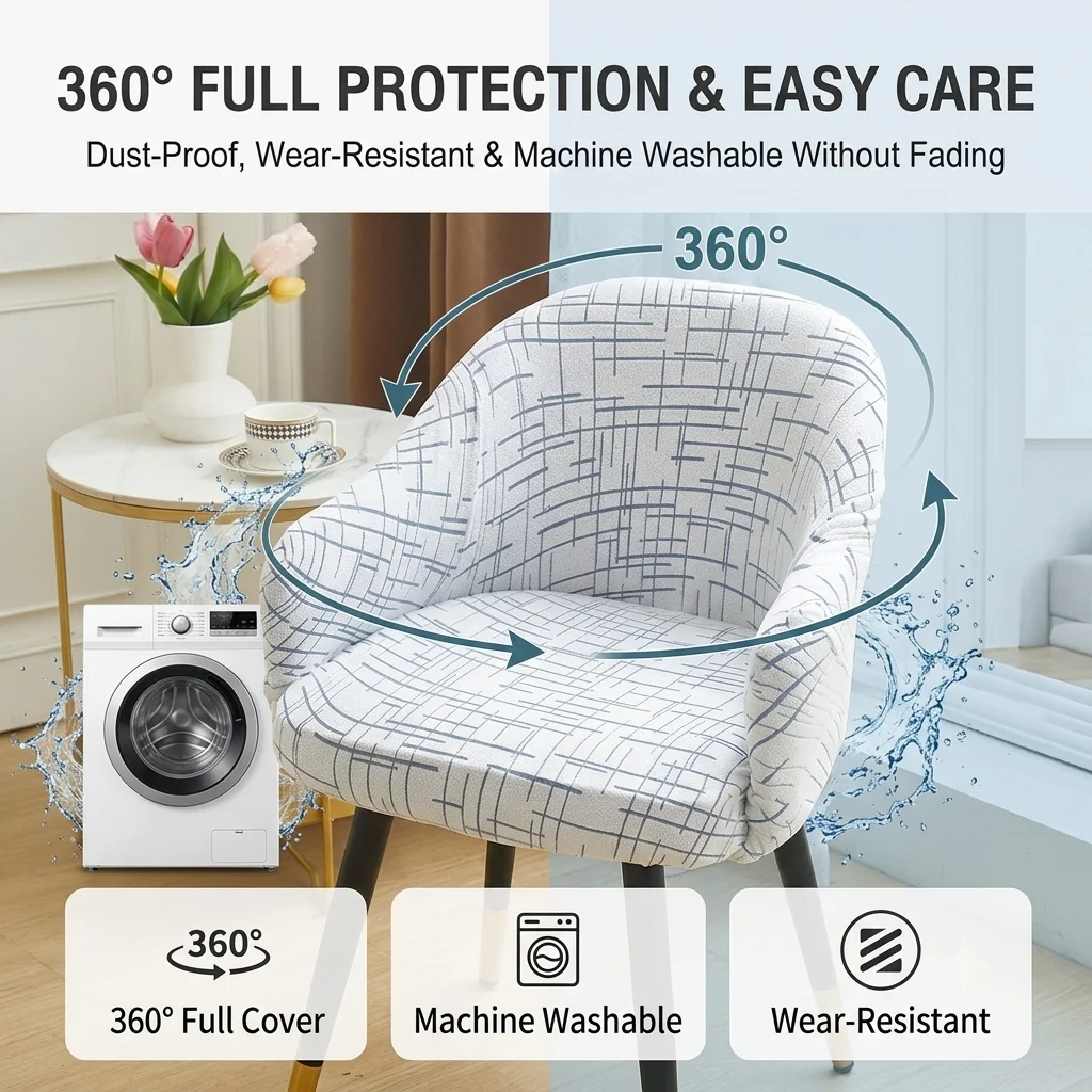 Elastic Armchair Cover Velvet Plaid Curved Chair Cover 3D Carved Wingback Slipcover Anti-Slip Protector for Dining Room Home