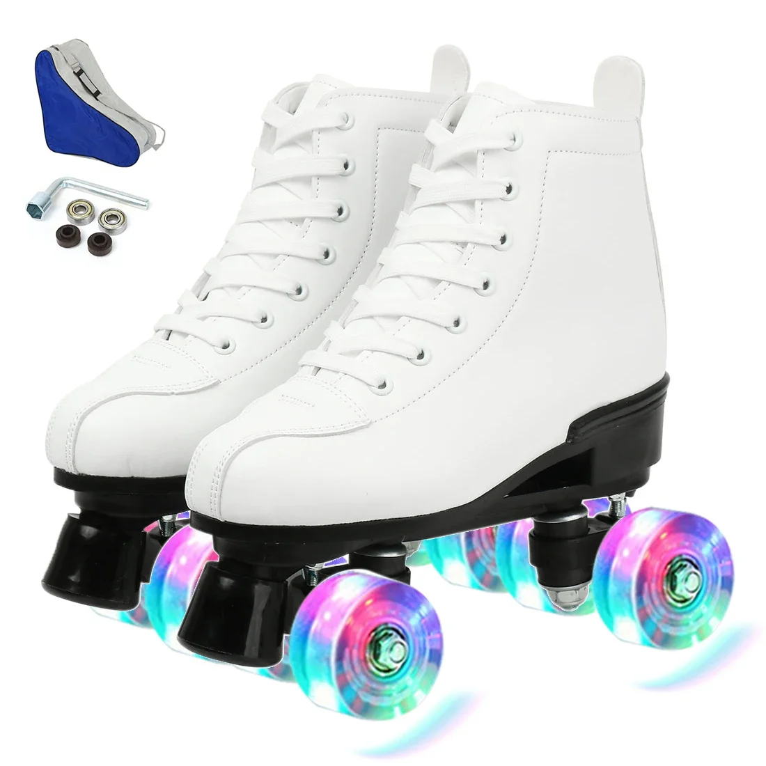 Women PU Leather Roller Skates Inline Quad Skates Flash Wheel Europe Size 4 Wheels