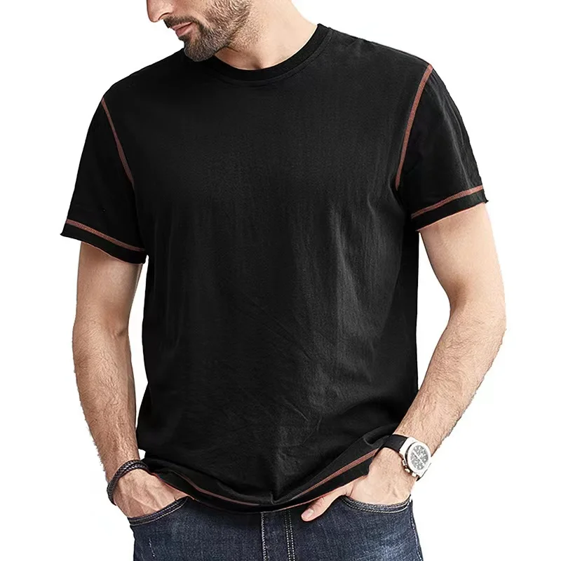 Men T Shirts 2023 Summer Patchwork Round Collar Short Sleeve T-shirt Homme