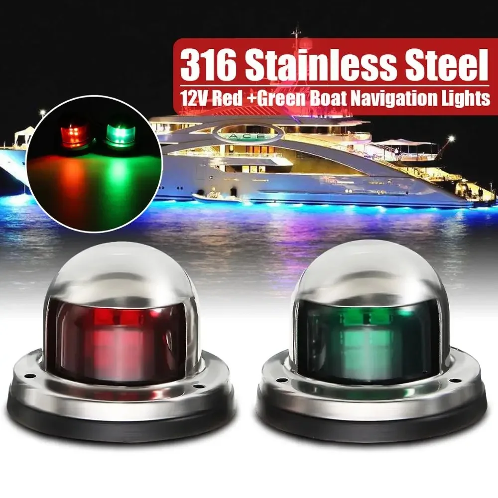 12V LED Yacht Boat Light Stainless Steel Navigation Light Indicator Light, Suitable For Yacht Ship Red Light And Green Light