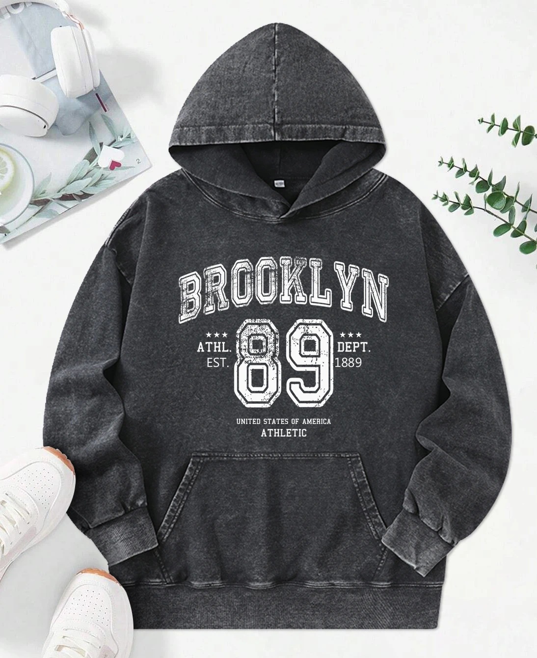 Retro Brooklyn 89 Art Letter Prints Washed Hoody Women Personality Soft Hoodie Fashion Cotton Pullovers Hip Hop Hoodies