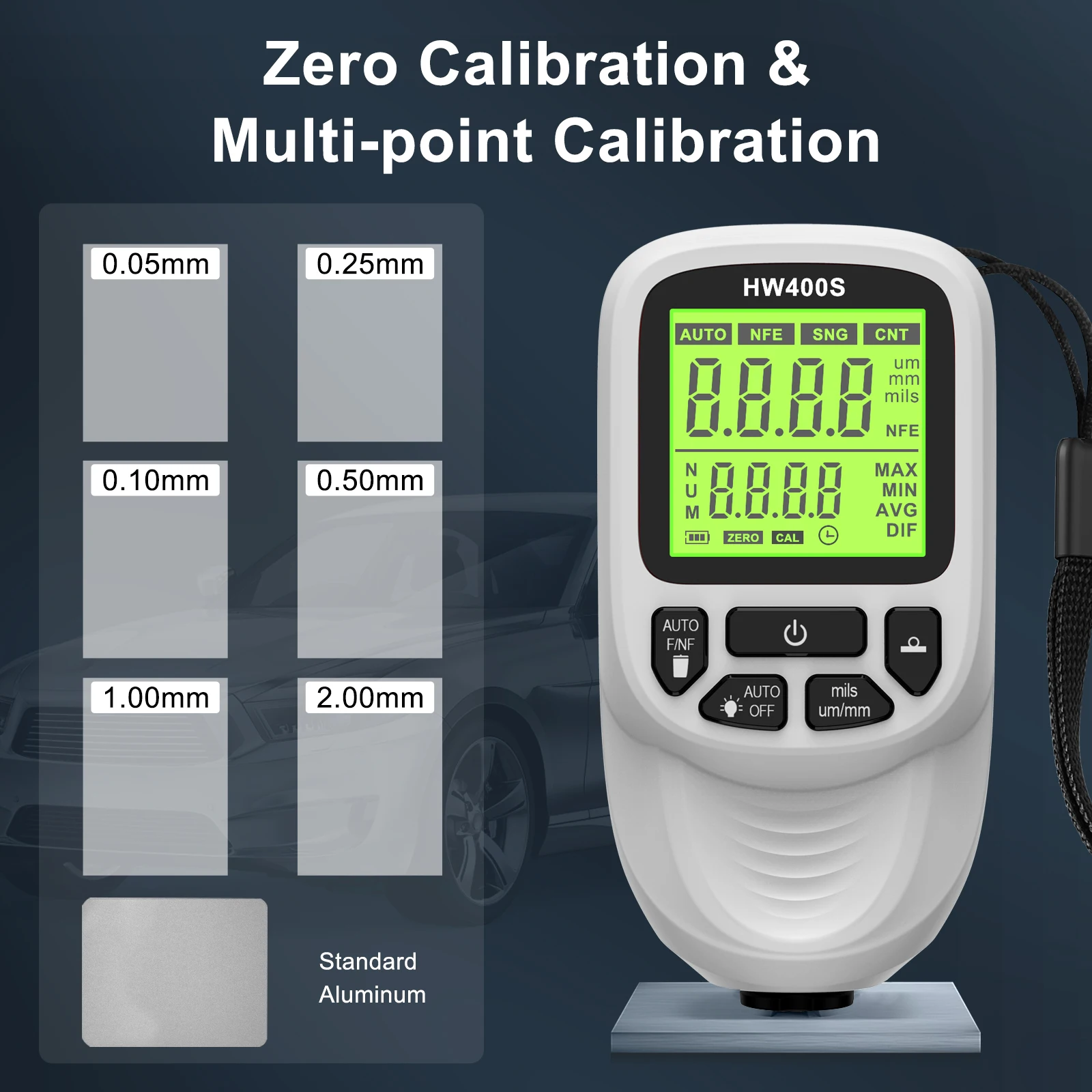 Miernik grubości powłoki HW400S 0-2000UM Tester grubości lakieru samochodowego Przenośny miernik grubości powłoki Narzędzie do pomiaru grubości lakieru ręcznego do Fe/NFE