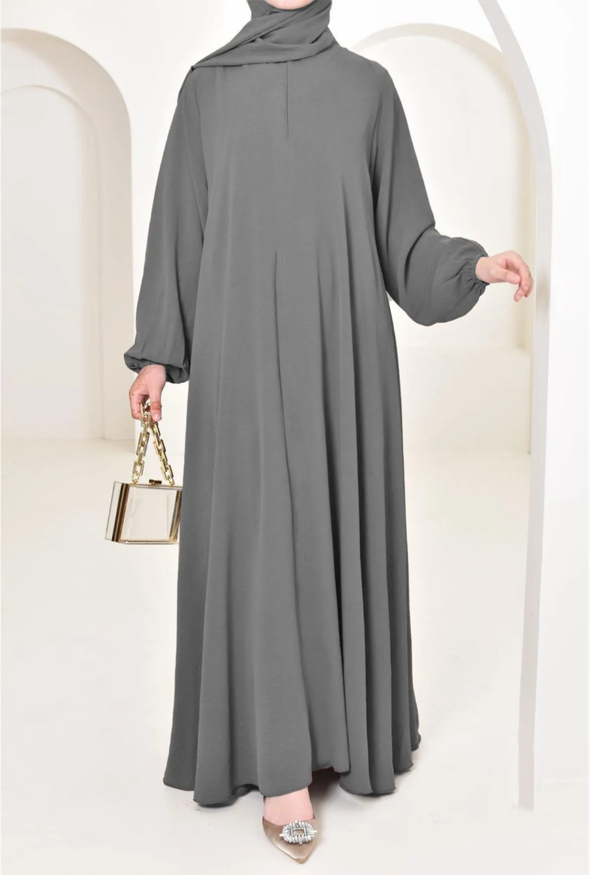 

Crepe Prayer Dress New Elegant Modern Maxi Dress High Quality EID Ramadan Modest Abaya Elastic Cuff Islam Women Muslim Clothing