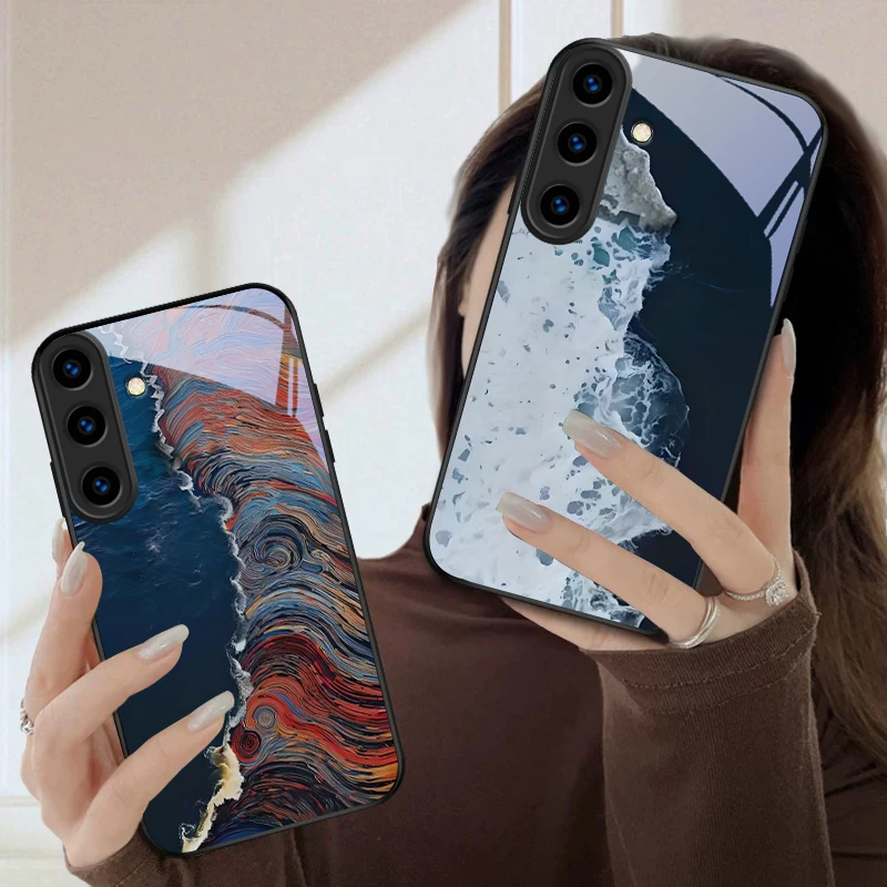 

Orange red water surface For Samsung Galaxy S26 Ultra S25 Edge S24 FE S23 Plus S22 S21 S20 S22+ S24+ S25+ Black Glass Phone Case